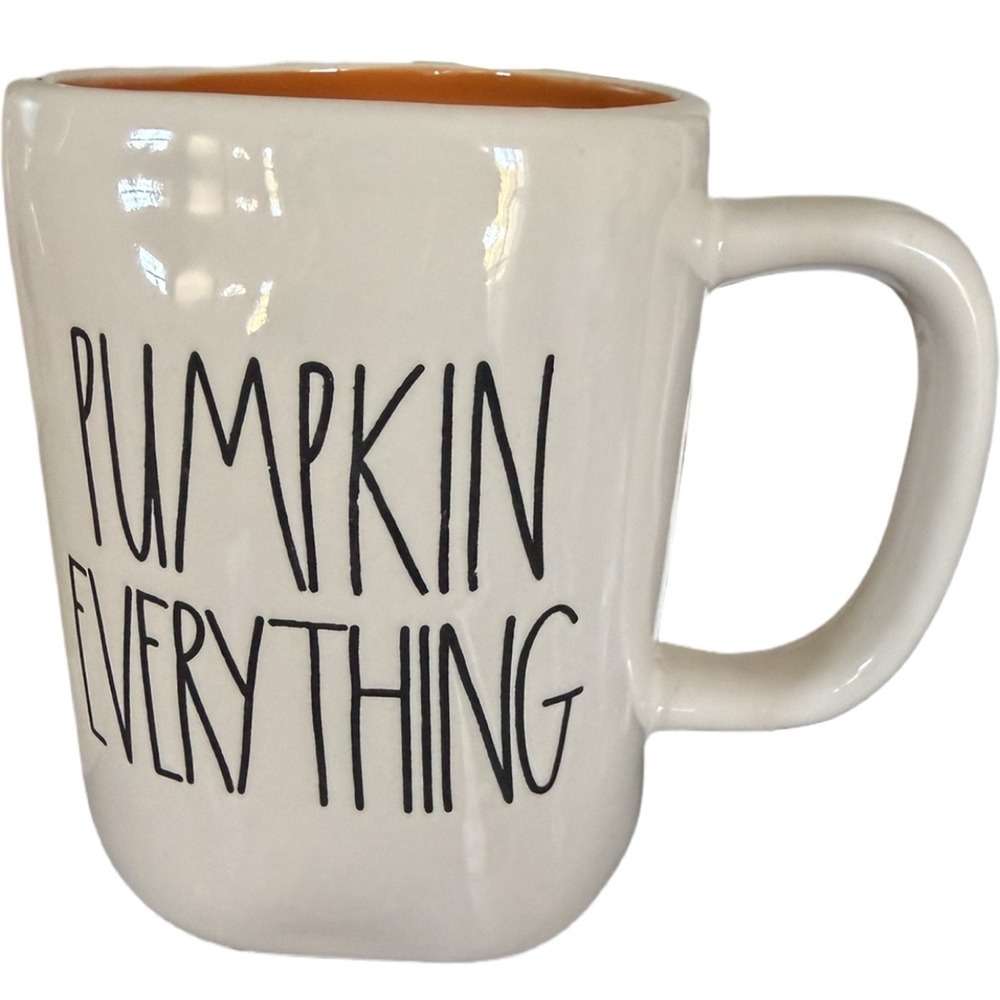 Rae Dunn PUMPKIN EVERYTHING Coffee Mug White Orange Interior Fall Autumn - Picture 1 of 5